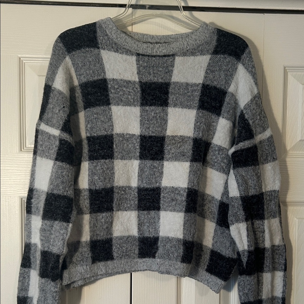 bobeau Black & White Plaid Crewneck Sweater size xxl